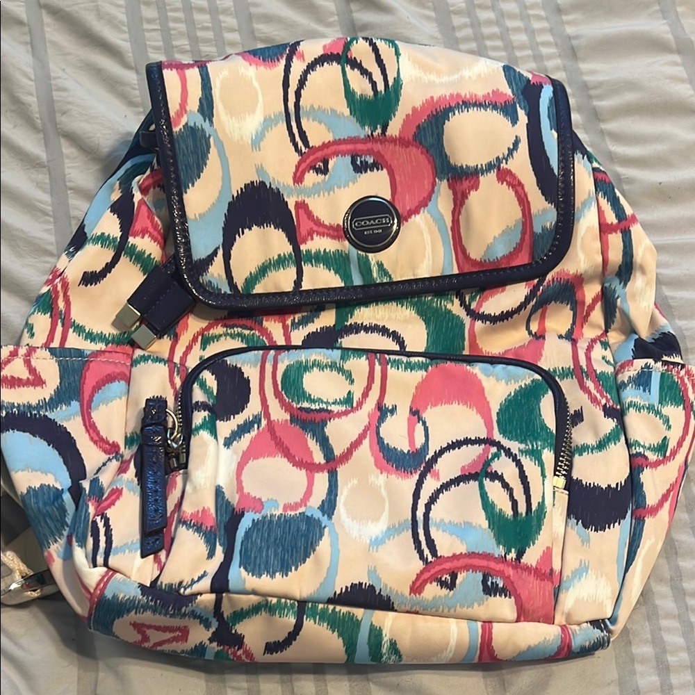 Coach Blue and Pink Backpack Vibrant Design